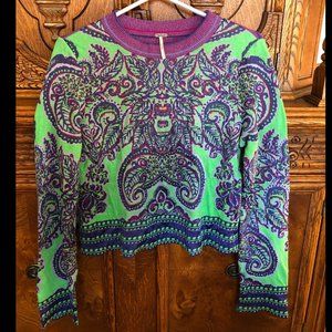 Free People New Age Paisley Crop Sweater